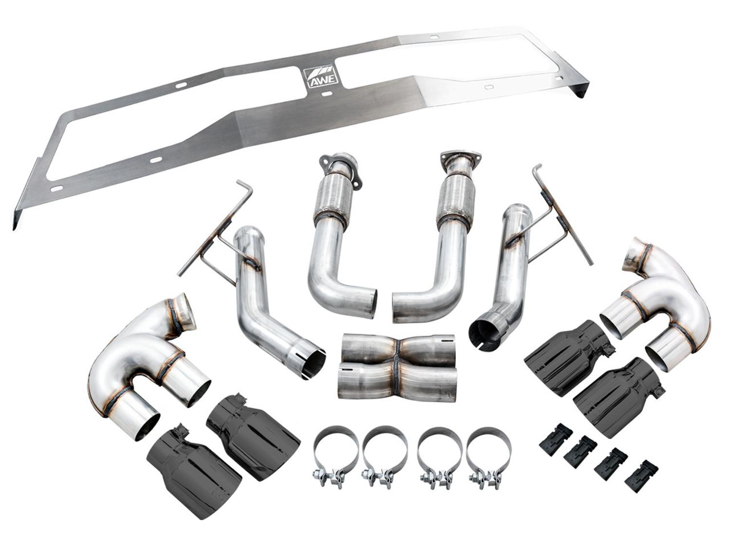 AWE Track Edition Exhaust - Quad Diamond Black Tips (2020-2024 Corvette C8) - 3020-43086