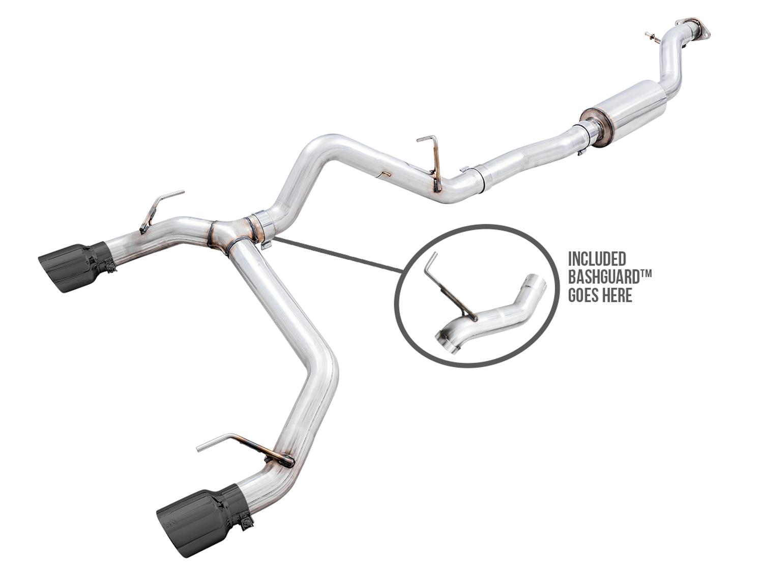 AWE 0FG 3" Catback Exhaust with BashGuard (2021-2025 Ford Bronco 2.3L / 2.7L) - Dual 4.5" Diamond Black Tips - 3015-33456