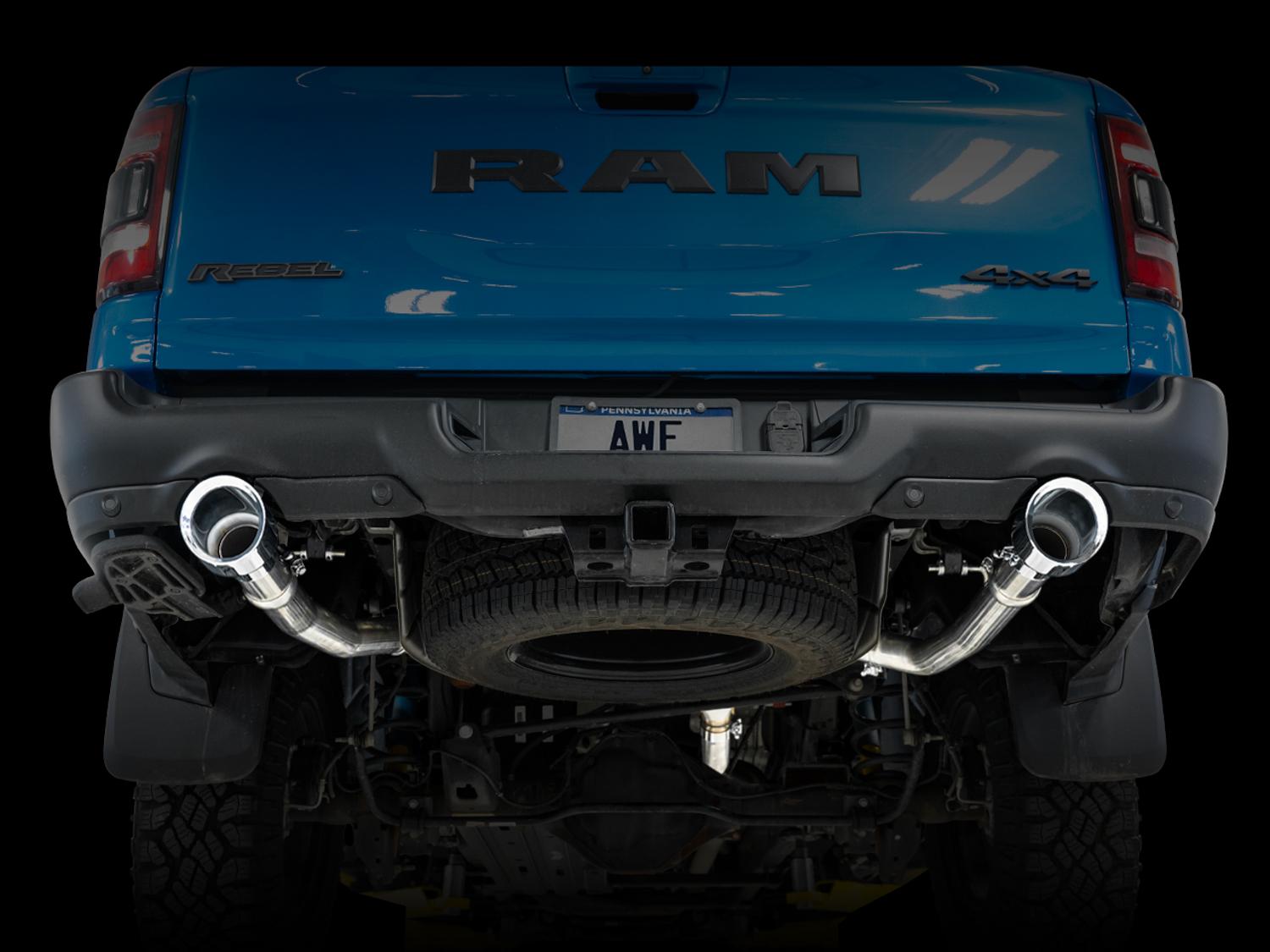 AWE 0FG Dual Rear Exit Catback Exhaust for 5th Gen RAM 1500 5.7L (with bumper cutouts) - Chrome Silver Tips - 3015-32005