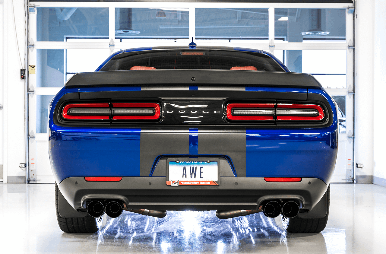 AWE 3020-43082 AWE Touring Edition Exhaust - Non-Resonated, Black Quad Tips (2015-2020 Dodge Challenger 6.4L / 6.2L SC)