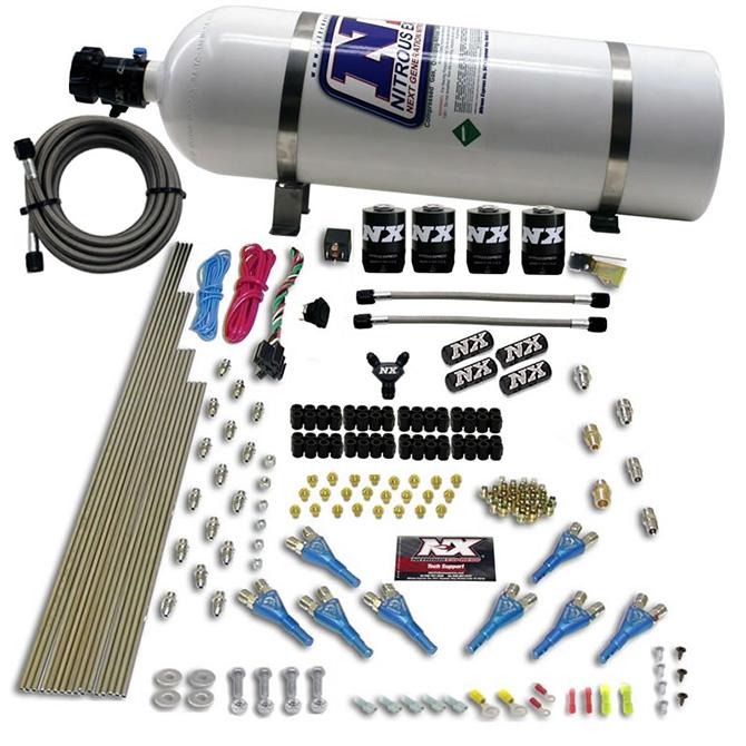 Nitrous Express 8 Cyl Shark Direct Port, 4 Solenoids, With 15Lb Bottle (200-600Hp Jetting) - 90006-15