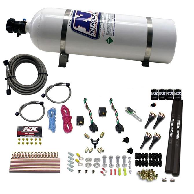 Nitrous Express 4-Cyl Sx2 Nozzle System W/ 15Lb Bottle (100-300Hp X 2) - 90094-15