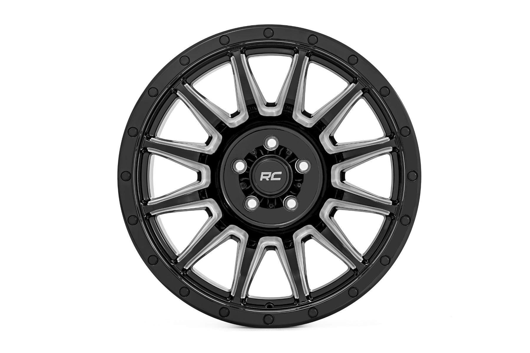Rough Country 90 Series Wheel One-Piece Gloss Black w/machined spokes 18x9 6x5.5 -12mm (1960-1998 Land Cruiser, C10 Pickup, K10 Pickup, K15/K1500 Pickup, K15/K1500 Suburban, Wagoneer, Cherokee, J10, J20, K10, K5 Blazer, C15 Suburban, K15 Suburban, K10 Sub