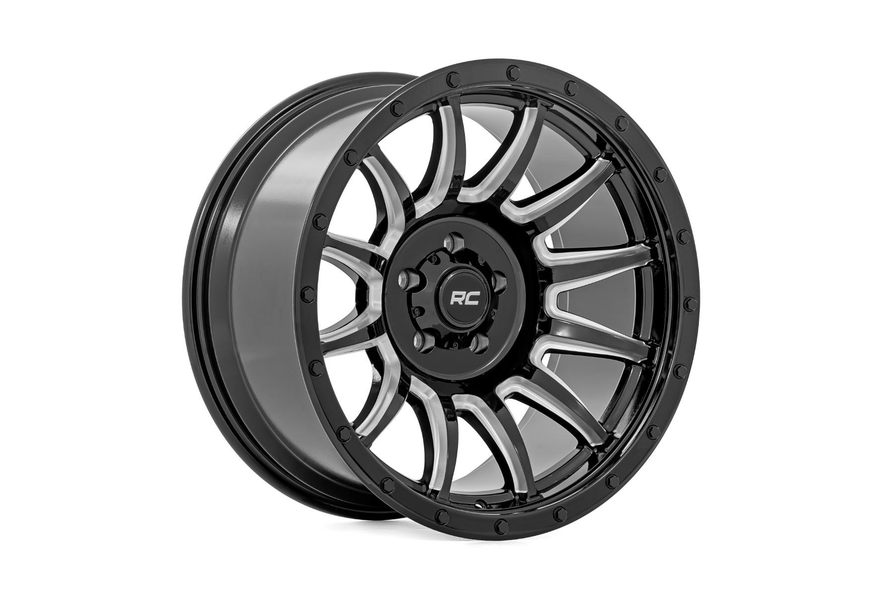 Rough Country 90 Series Wheel One-Piece Gloss Black w/machined spokes 18x9 6x5.5 -12mm (1960-1998 Land Cruiser, C10 Pickup, K10 Pickup, K15/K1500 Pickup, K15/K1500 Suburban, Wagoneer, Cherokee, J10, J20, K10, K5 Blazer, C15 Suburban, K15 Suburban, K10 Sub