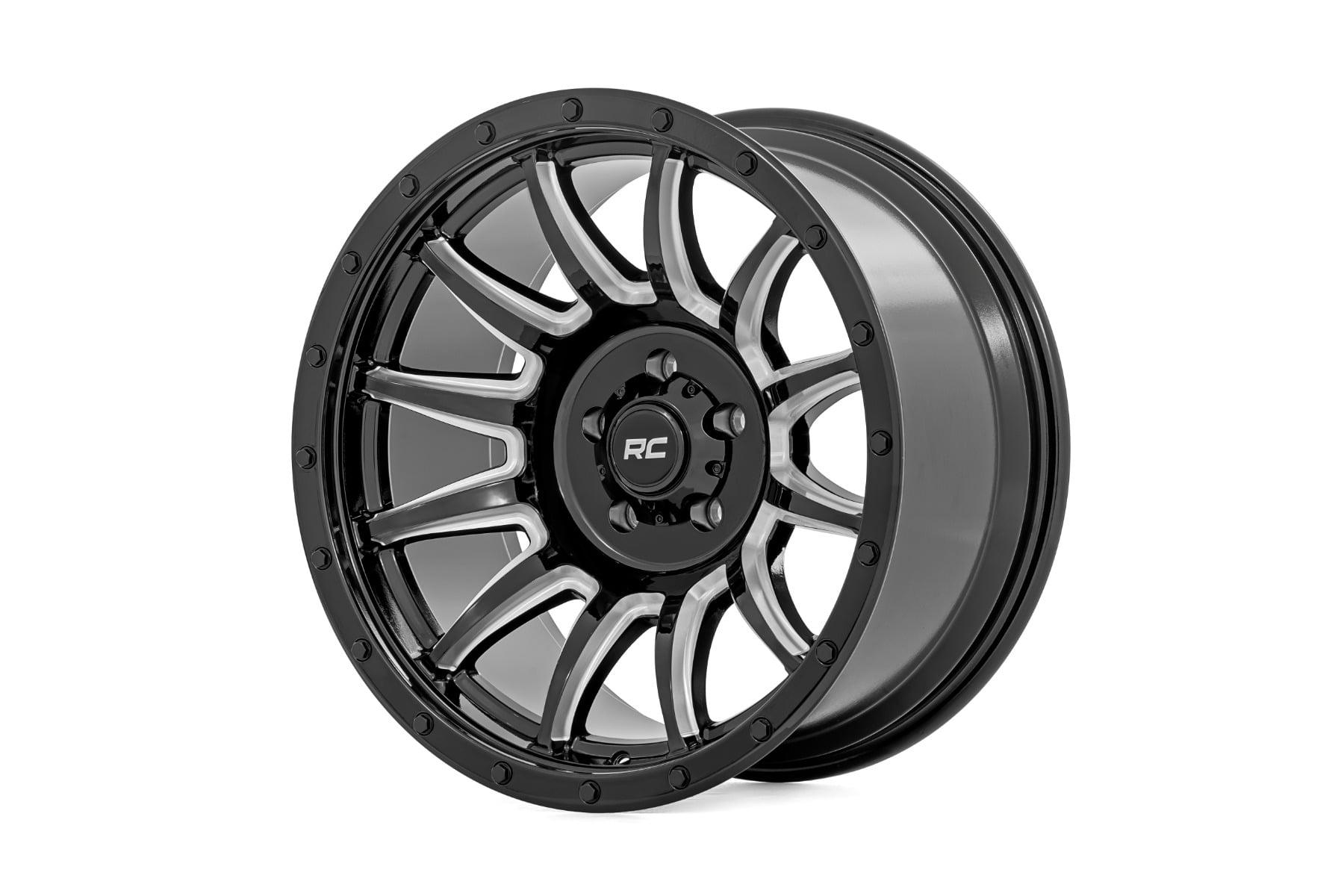 Rough Country 90 Series Wheel One-Piece Gloss Black w/machined spokes 20x9 6x5.5 -12mm (1960-1998 K10 Pickup, C10 Pickup, Land Cruiser, K15/K1500 Pickup, K15/K1500 Suburban, Wagoneer, J10, Cherokee, J20, K10, K5 Blazer, C15 Suburban, K15 Suburban, K10 Sub