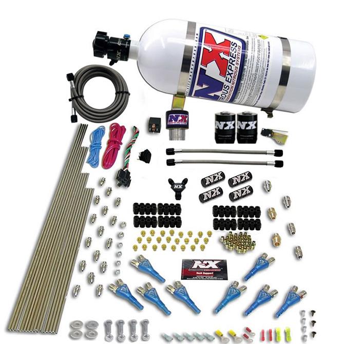 Nitrous Express Pro-Shk/Gas (200,300,400,500,600Hp) 2 Fuel, 1 Supershark Solenoid W/ 10Lb Bottle - 90206-10