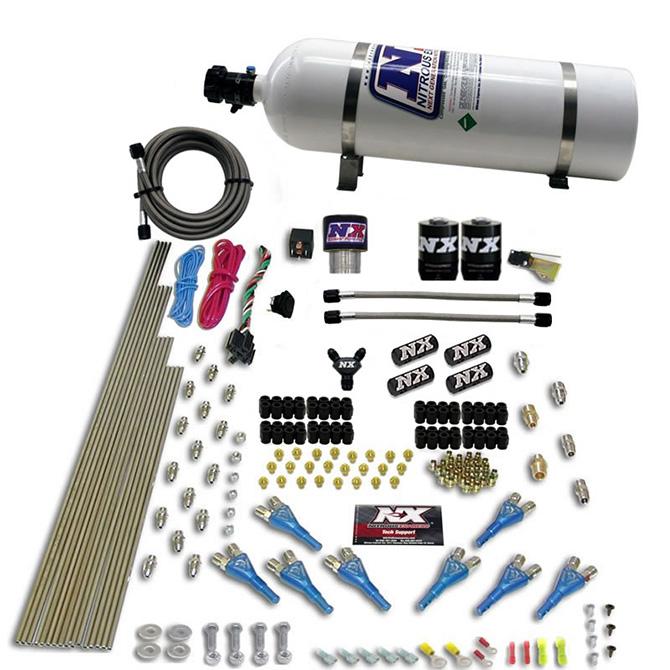 Nitrous Express Pro-Shk/Gas (200,300,400,500,600Hp) 2 Fuel; 1 Supershark Solenoid W/ 15Lb Bottle - 90206-15