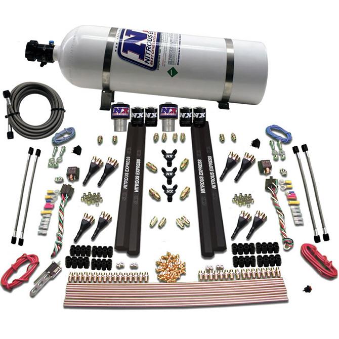 Nitrous Express Sx2 Dual Stg /Gas/Rails 8 Nzls (200-1200Hp) W/ 15Lb Bottle - 90209-15