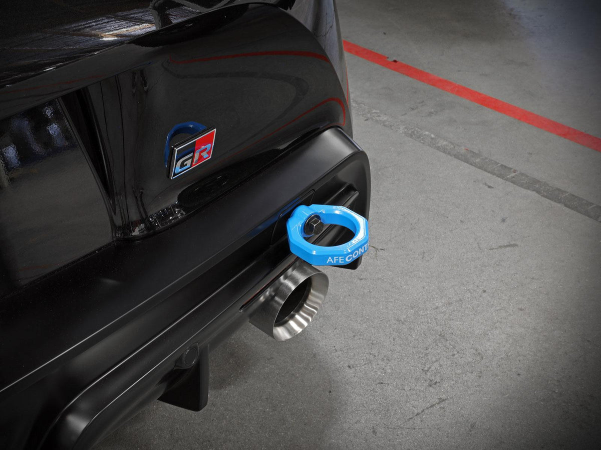 aFe CONTROL Rear Tow Hook Blue (2020-2021 GR Supra, GR Supra, GR Supra) - 450-721002-L