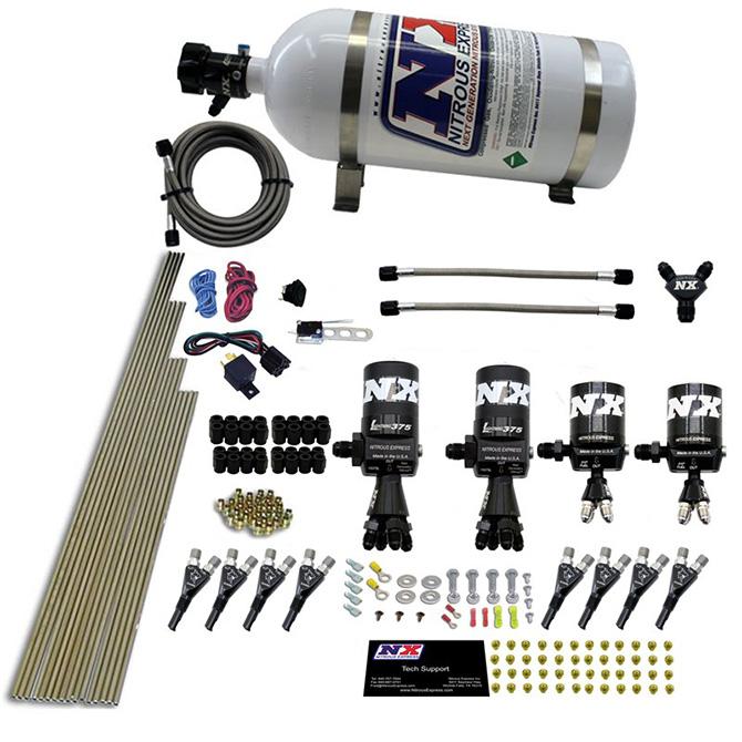 Nitrous Express 8 Cyl Shark Direct Port, 4 Solenoids, With 10Lb Bottle (200-600Hp Jetting) - 90506-10