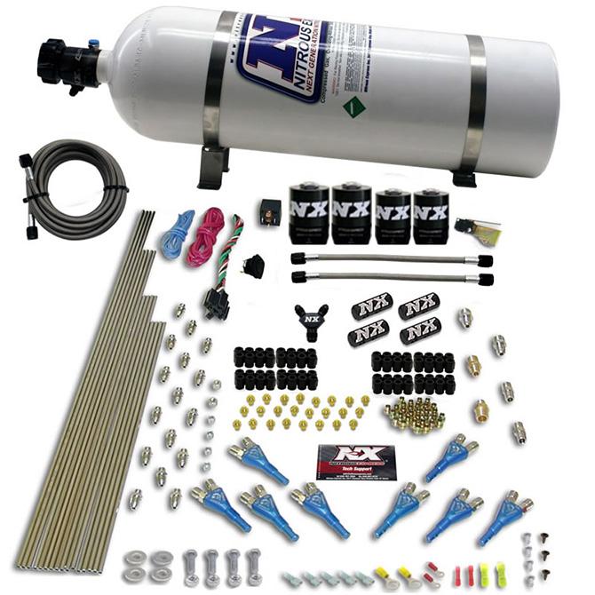 Nitrous Express 8 Cyl Shark Direct Port; 4 Solenoids; With 15Lb Bottle (200-600Hp Jetting) - 90506-15