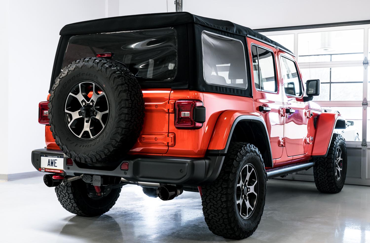 AWE Tread Edition Axleback Dual Exhaust for Jeep JL/JLU 3.6L/2.0T - Diamond Black Tips - 3015-33001