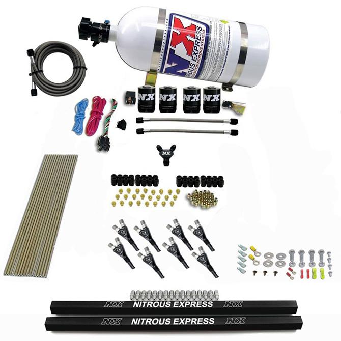 Nitrous Express Pro-Shk/Gas (200,300,400,500,600Hp) 4 Solenoids With Rails And 10Lb Bottle - 91006-10