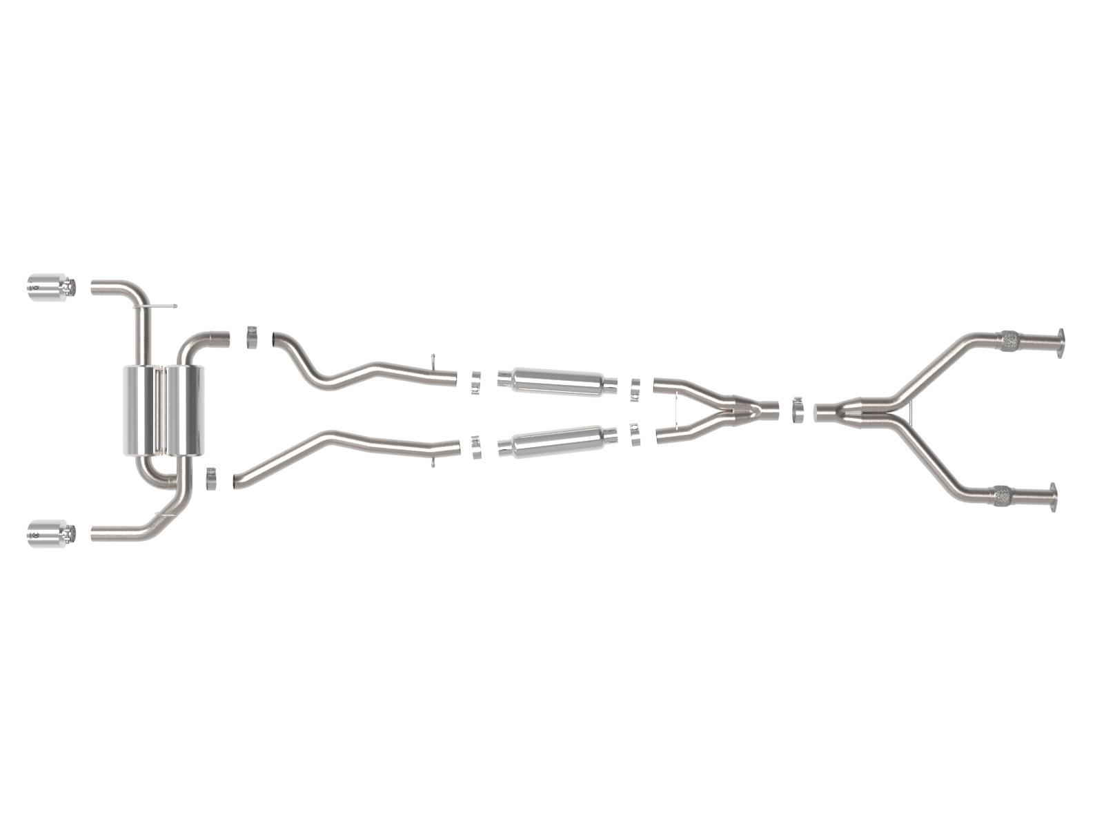AFE Takeda 2-1/2 IN 304 Stainless Steel Cat-Back Exhaust System w/ Polished Tips (2014-2015 Q50 3.7) - 49-36136-P