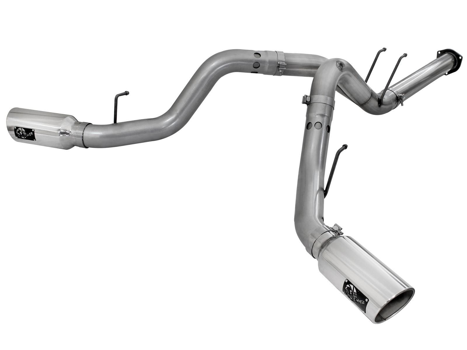 AFE Large Bore-HD 4 IN 409 Stainless Steel DPF-Back Exhaust System w/Polished Tip (Ford Diesel Trucks 15-16 V8-6.7L (td)) - 49-43122-P