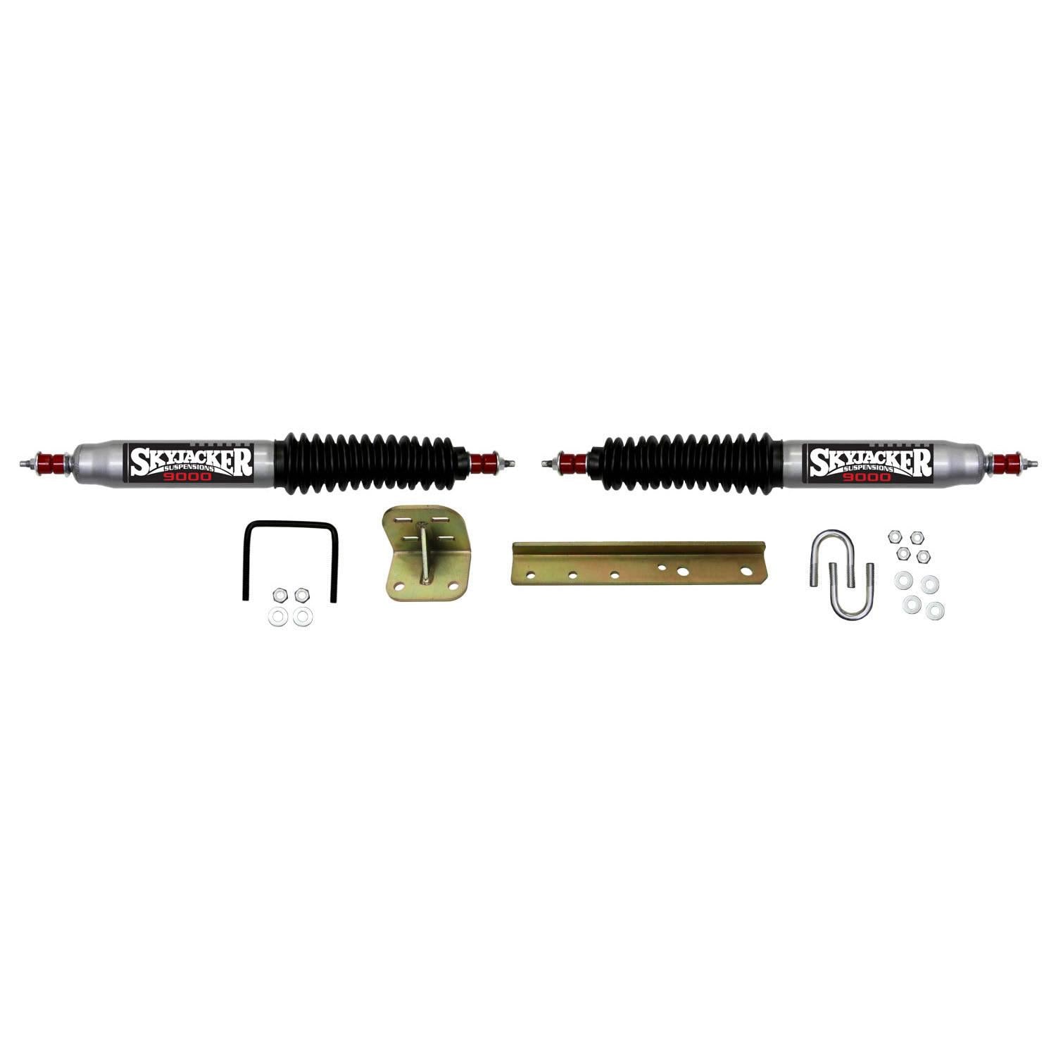 Skyjacker Steering Stabilizer Dual Kit Silver w/Black Boots 55-58 Jeep Willys 59-60 Jeep CJ6 59-60 Jeep CJ5 66-75 Jeep CJ6 66-83 Jeep CJ5 66 Jeep CJ3 76-86 Jeep CJ7 81-85 Jeep Scrambler 87-95 Jeep Wrangler - 9200