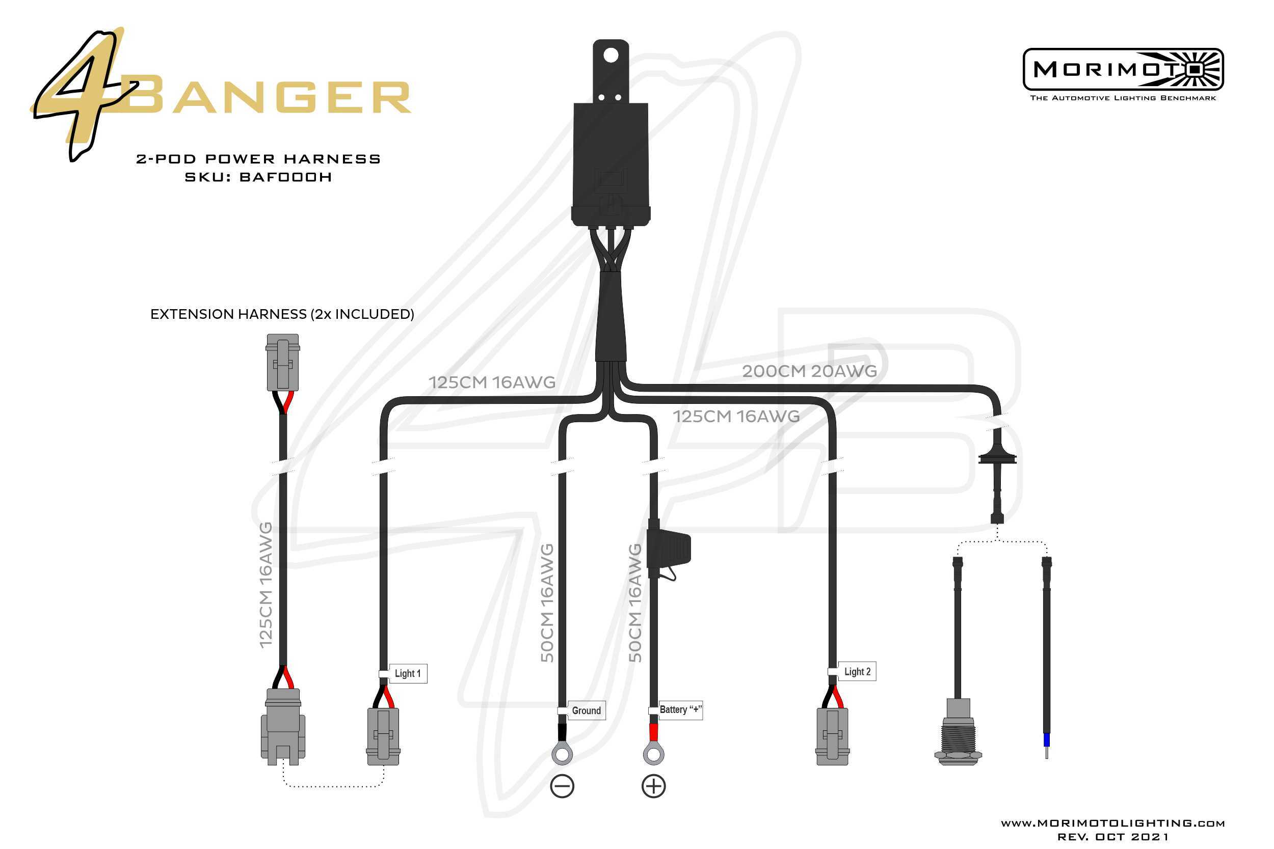 Morimoto Switched Power Harness: 2x Outputs (LED Pods: All with DT 2-Pin Input) - BAF000H