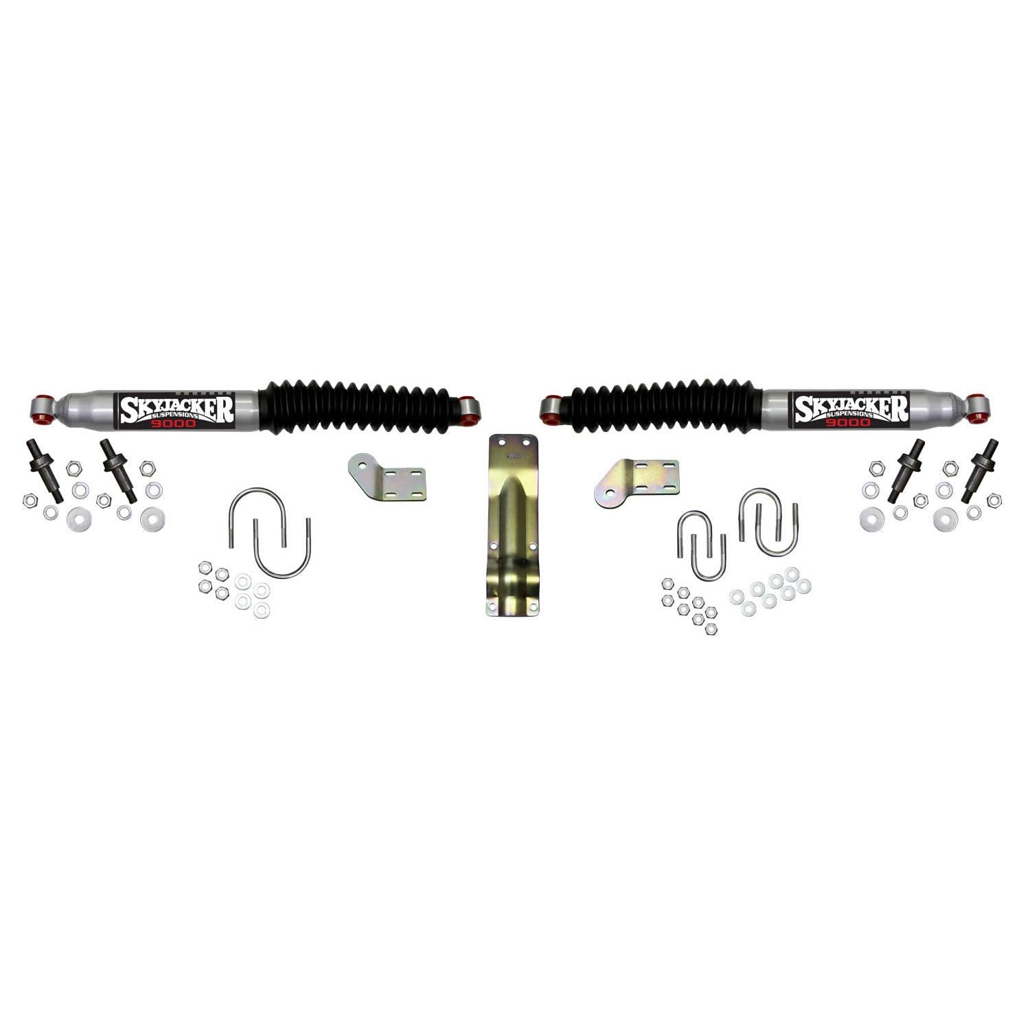 Skyjacker Steering Stabilizer Dual Kit For Use w/3 3/4 Inch Axle Tube Silver w/Black Boots - 9270