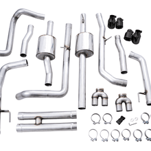 AWE 0FG Catback Split Rear Exit Exhaust for 4th Gen Silverado/Sierra 1500 6.2L (With Bumper Cutouts) - Quad Diamond Black Tips - 3015-43204