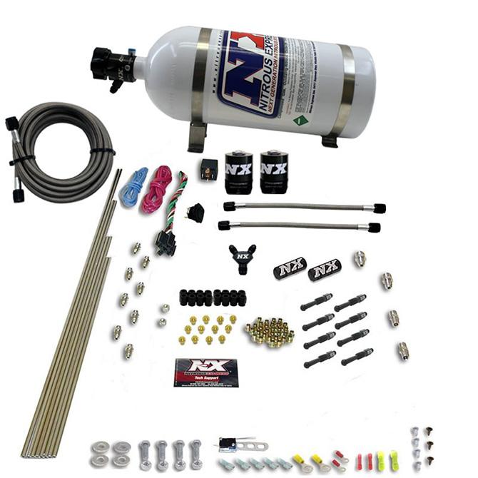 Nitrous Express 8 Cyl Dry Direct Port, 2 Solenoids, With 10Lb Bottle (200-600Hp Jetting) - 93006-10