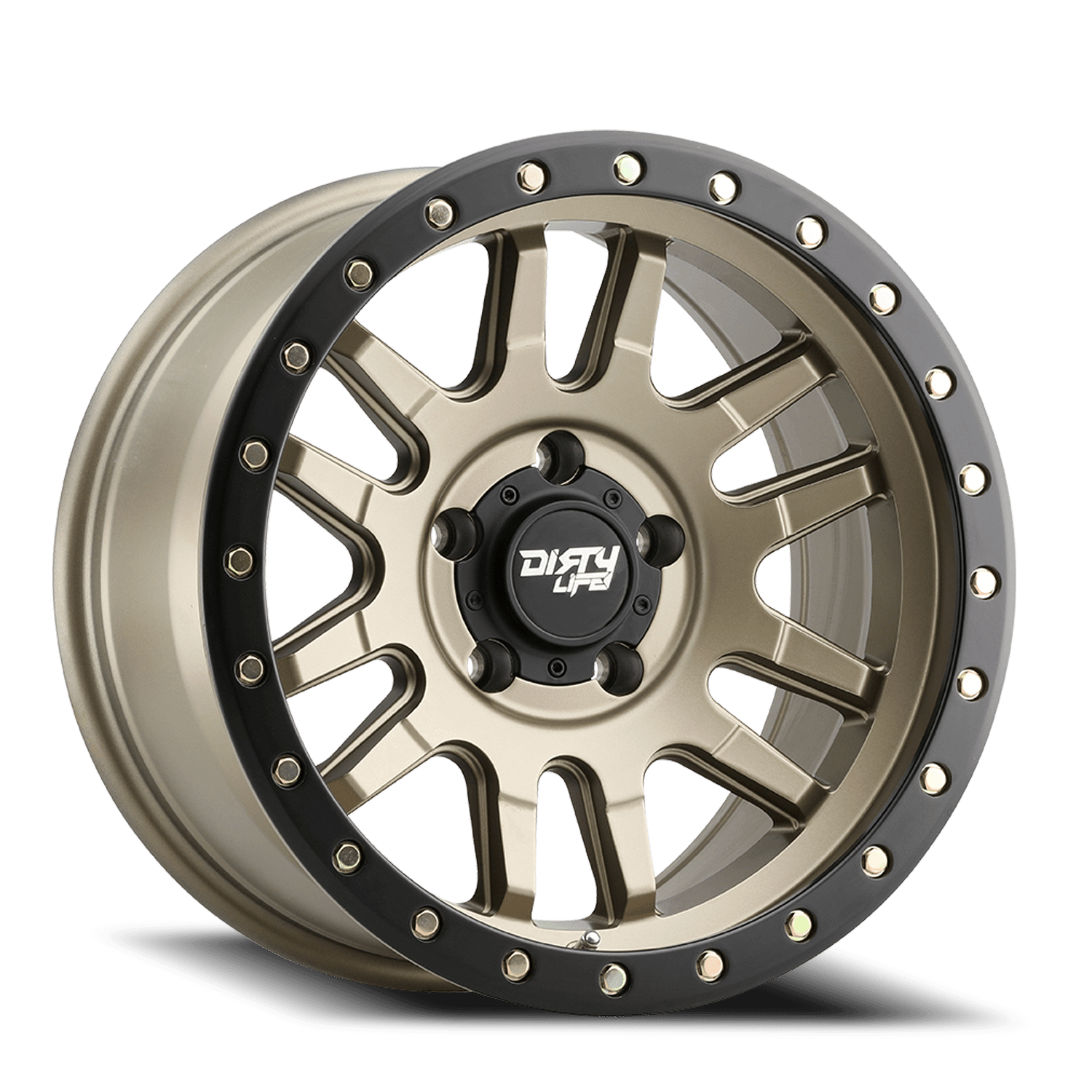 Dirty Life Wheels 9309 Canyon Pro 17x9/5x127 BP/-12mm Offset/71.5mm Hub Satin Gold Wheel - Beadlock - 9309-7973MGD12