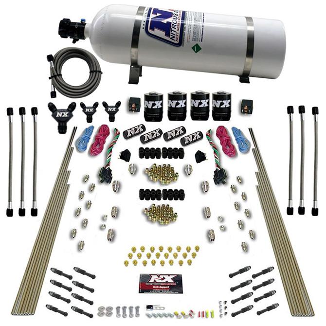 Nitrous Express 8 Cyl Dry Direct Port, Dual Stage, 4 Solenoids, (200-600Hp) With 15Lb Bottle - 93106-15