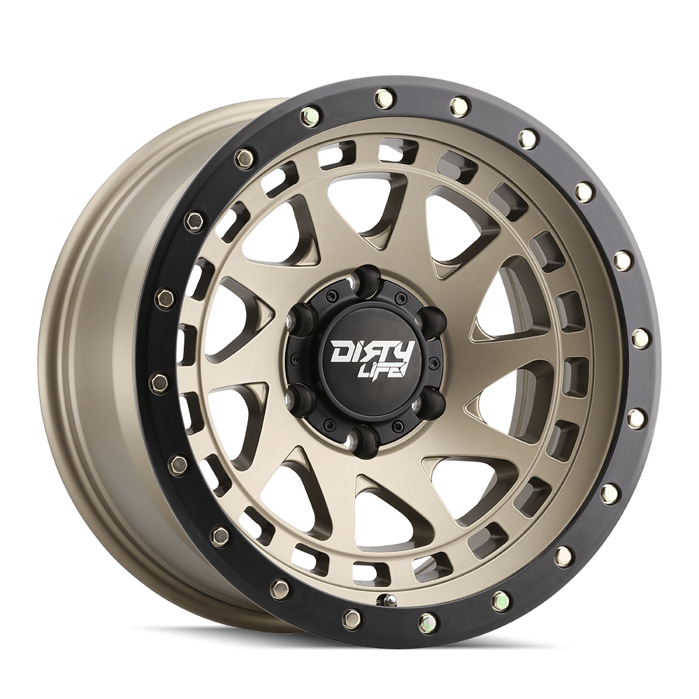 Dirty Life Wheels 9311 Enigma Pro 17x9/8x165.1 BP/-12mm Offset/130.8mm Hub Satin Gold Wheel - Beadlock - 9311-7981MGD12