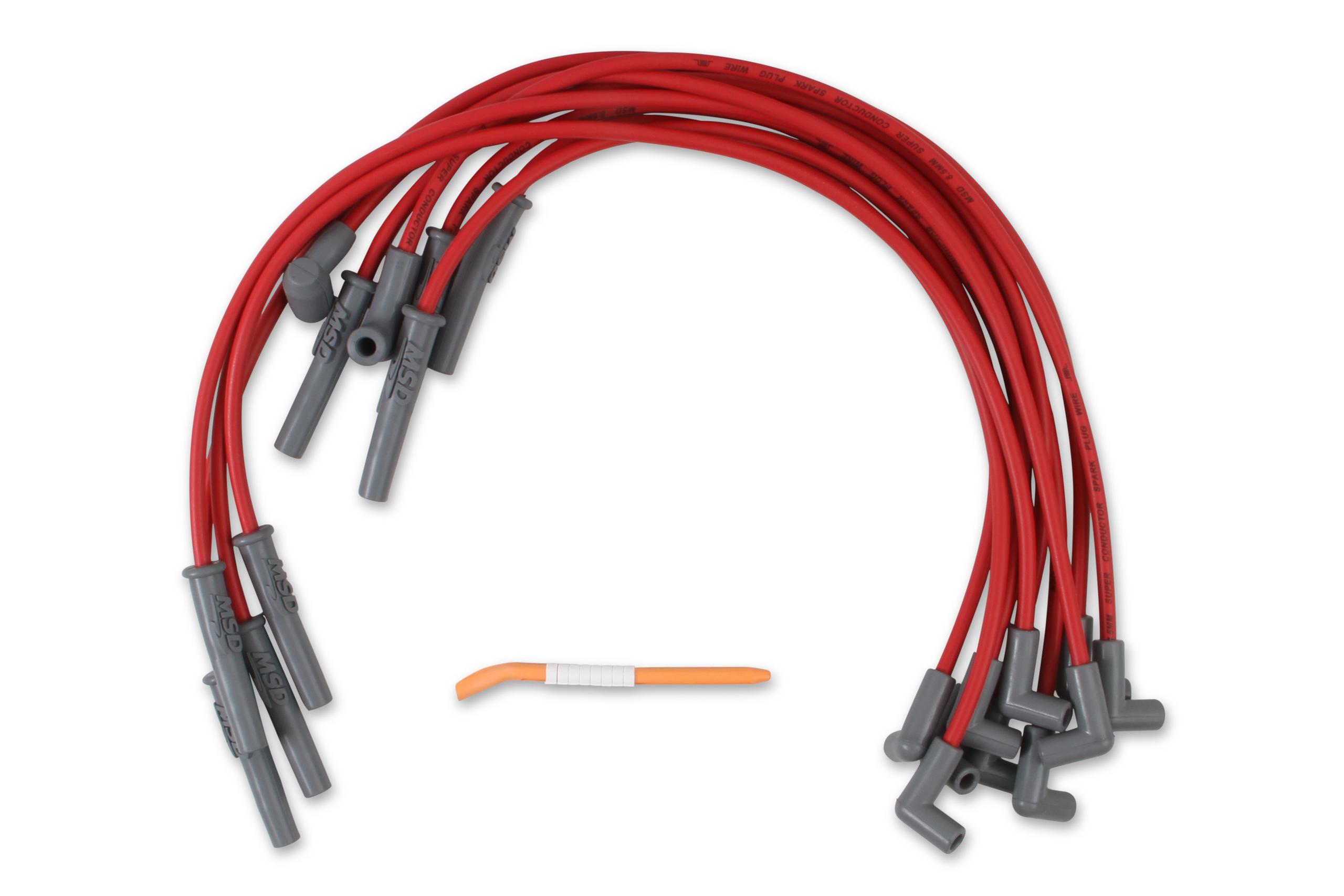 MSD 86-93 Mustang 5.0L Super Conductor Spark Plug Wires (Red)