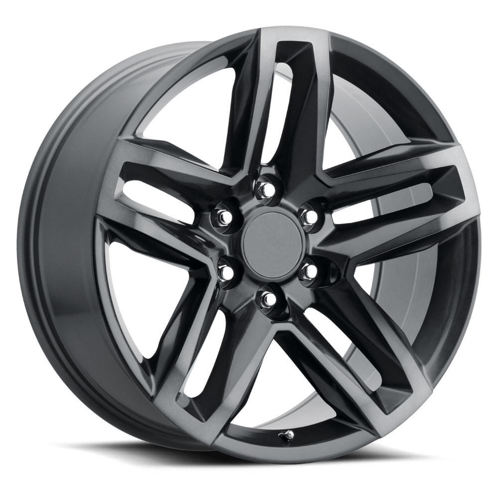 Factory Reproductions Z71 Wheels Split 5 20X9 6X5.5 +15 HB 78.1 Z71 Split 5 Spoke Titanium Grey MF/Dark Clear With Cap FR Series 94 Factory Reproductions - 94090156527