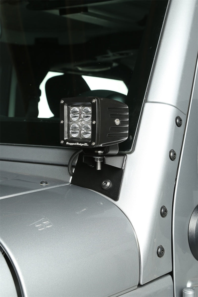 Rugged Ridge Light Mount Bracket Kit Windshield Textured Black; 07-18 Wrangler Jk - 11027.04