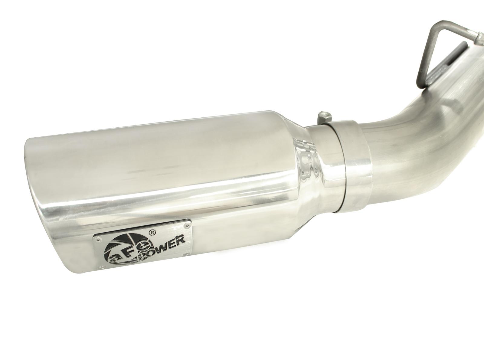 AFE Large Bore-HD 4 IN 409 Stainless Steel DPF-Back Exhaust System w/Polished Tip (2011-2016 Silverado 2500 HD, Silverado 3500 HD, Sierra 2500 HD, Sierra 3500 HD) - 49-44043-P