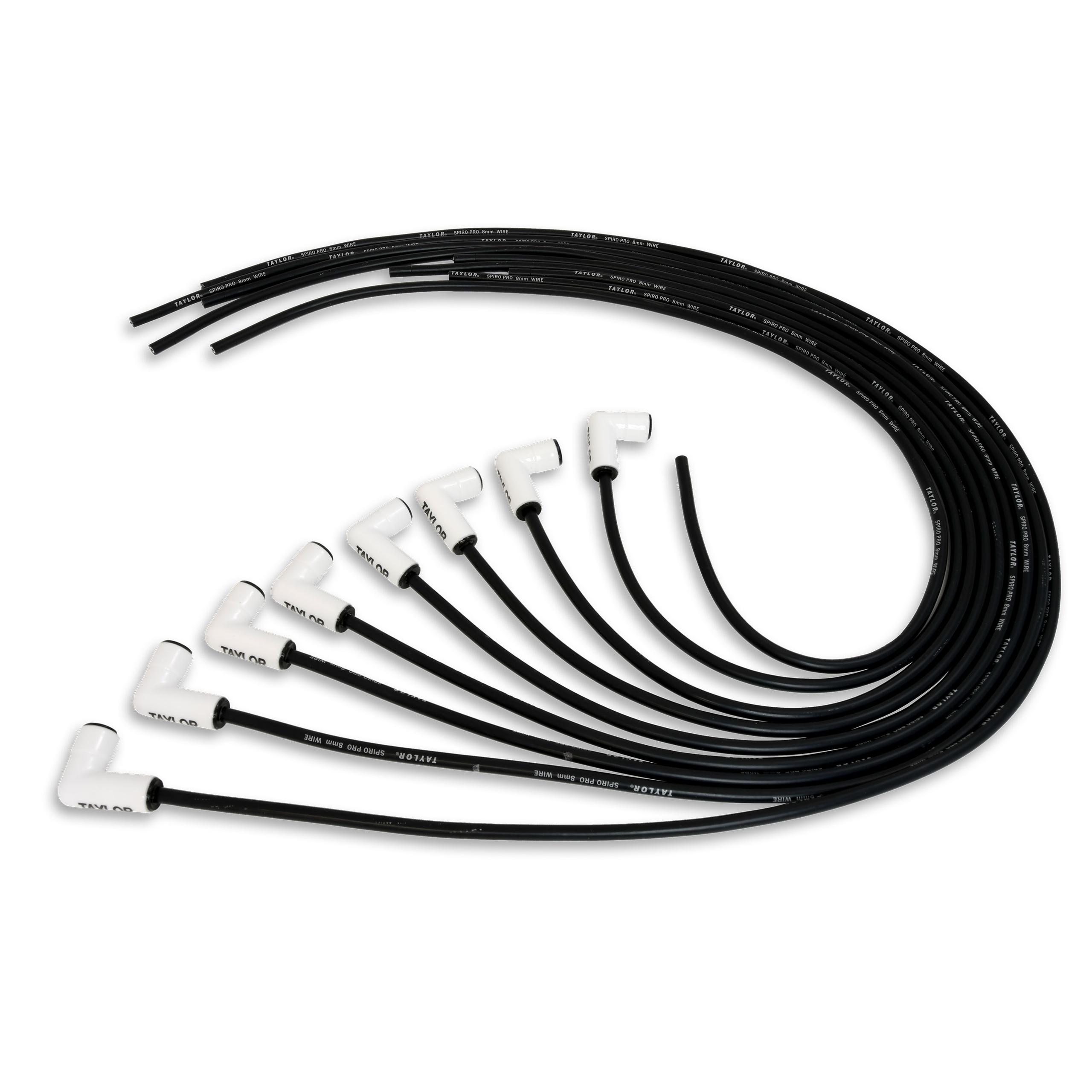 TAYLOR CABLE 8mm Spiro Pro White Ceramic Boot Universal Wire Set 90? Black - 75051