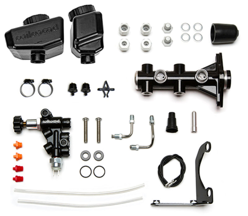 Wilwood Remote 1.12 Tandem M/C Kit w/ Bracket and Valve - Black (Angled)  - 261-16963-BK