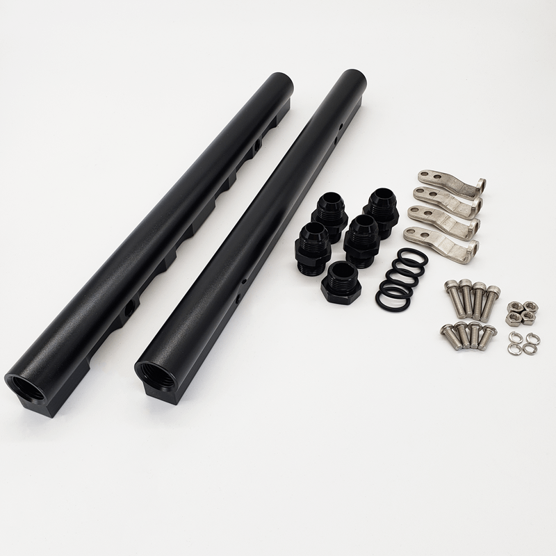 Texas Speed Anodized Black -10 AN Fuel Rails for Titan Intake with Brackets, Bolts, and Fittings, No Fuel Line - 25-BK-10AN