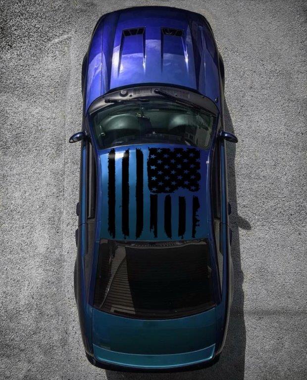 Anchor Room Tattered American Flag Roof Graphic (1999-2004 Mustang) - Gloss Black - 99FM_TFR_G