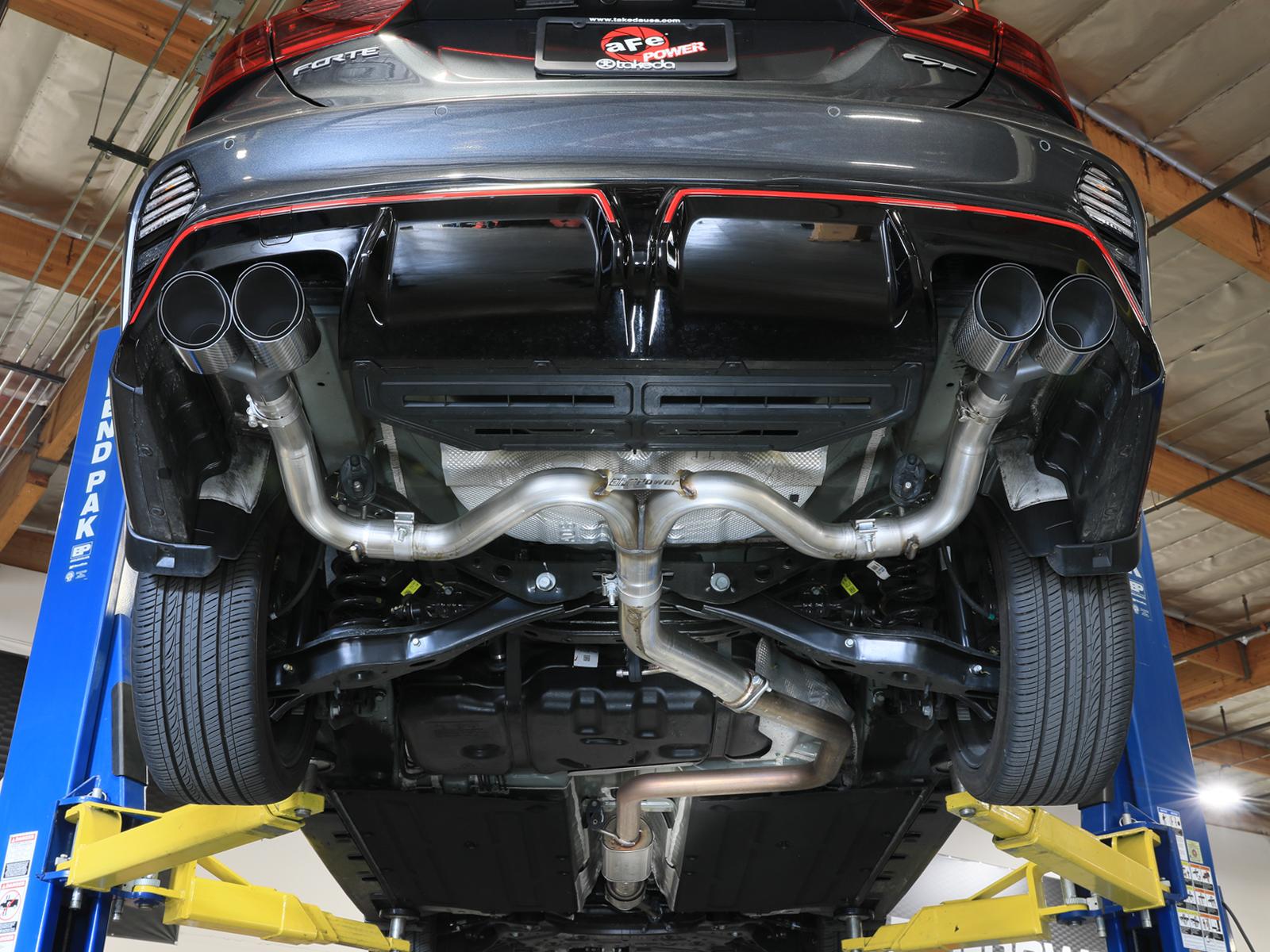 AFE Takeda 3 IN to 2-1/2 IN 304 Stainless Steel Axle-Back Exhaust Carbon Fiber Tip (2022-2024 Forte GT) - 49-37039-C