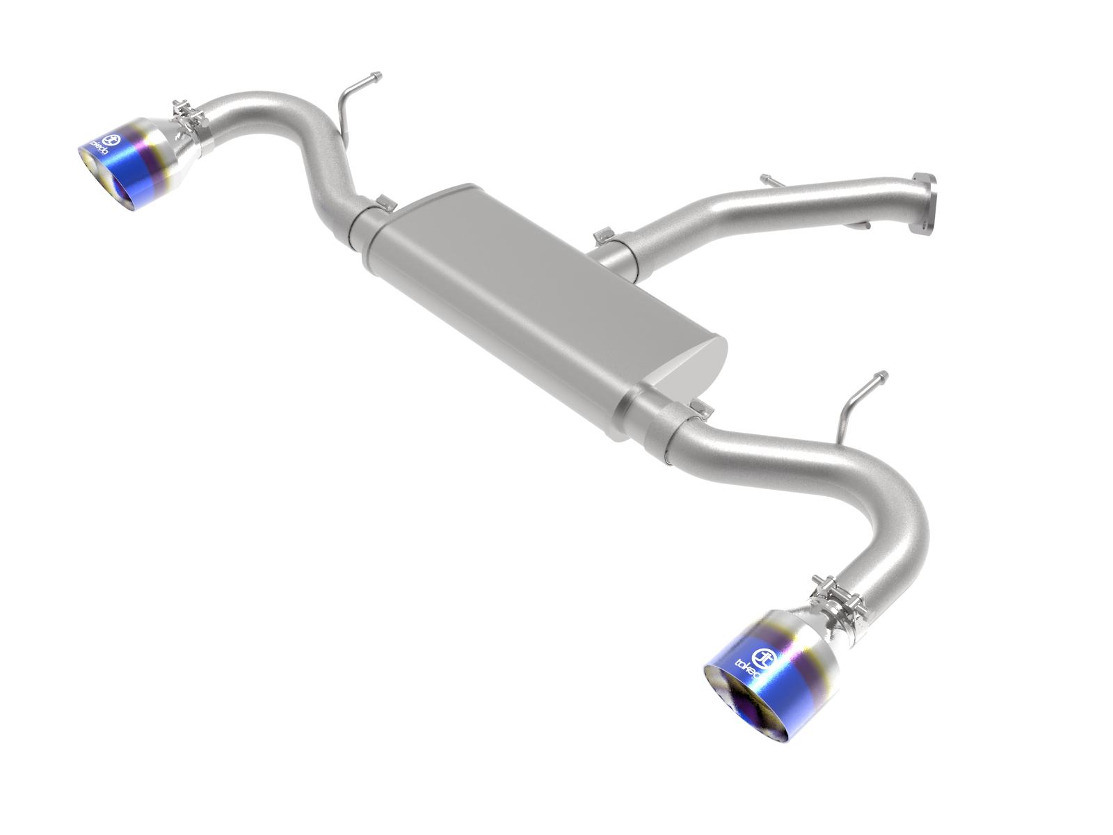 AFE Takeda 2-1/2 IN 409 Stainless Steel Axle-Back Exhaust w/ Blue Flame Tips (Hyundai Elantra GT 18-20 L4-1.6L (t)) - 49-47016-L