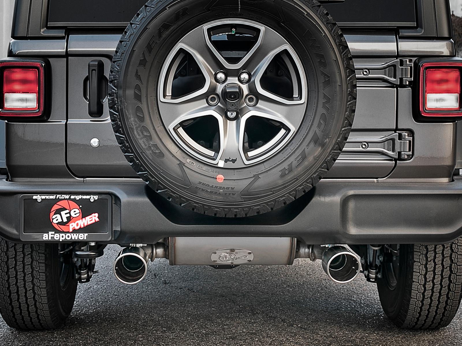 AFE Rebel Series Cat-Back Exhaust w/ Dual Polished Tip 409 Stainless Steel (2018-2021 Wrangler, Wrangler) - 49-48066-P