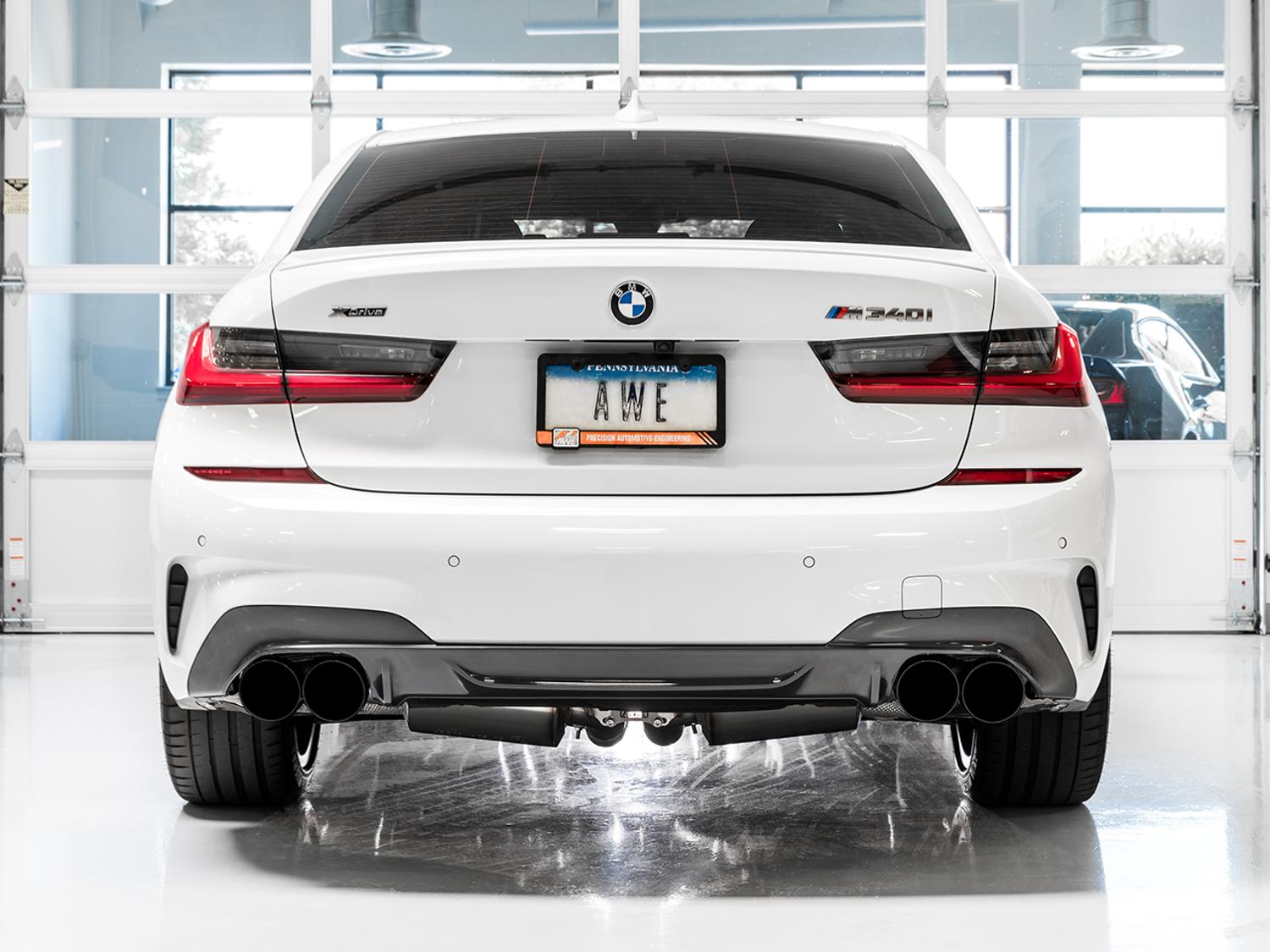 AWE Resonated Touring Edition Exhaust for G20 M340i - Diamond Black Tips (2019+ 3 Series) - 3015-43158