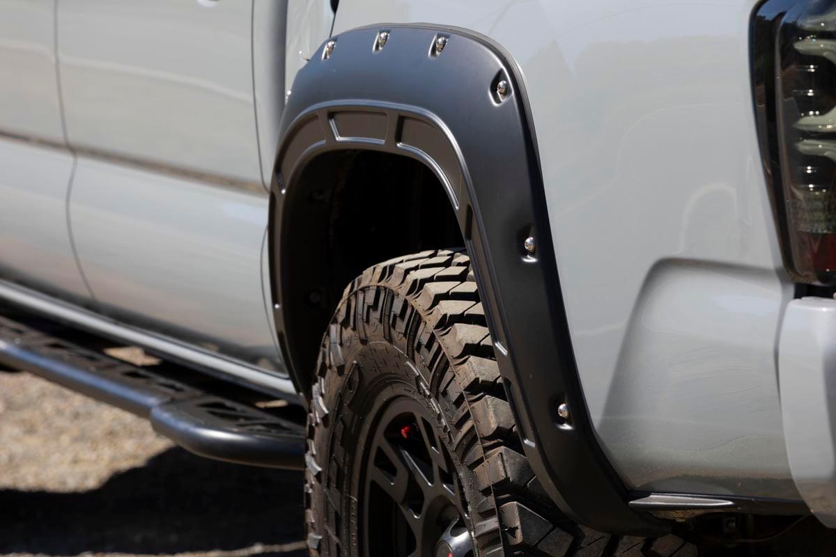 Rough Country Defender Pocket Fender Flare Flat Black Toyota Tacoma 2WD/4WD (16-23) (2016-2023 Tacoma) - A-T11621