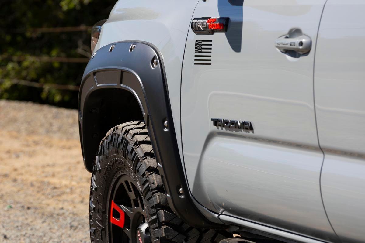 Rough Country Defender Pocket Fender Flare Flat Black Toyota Tacoma 2WD/4WD (16-23) (2016-2023 Tacoma) - A-T11621