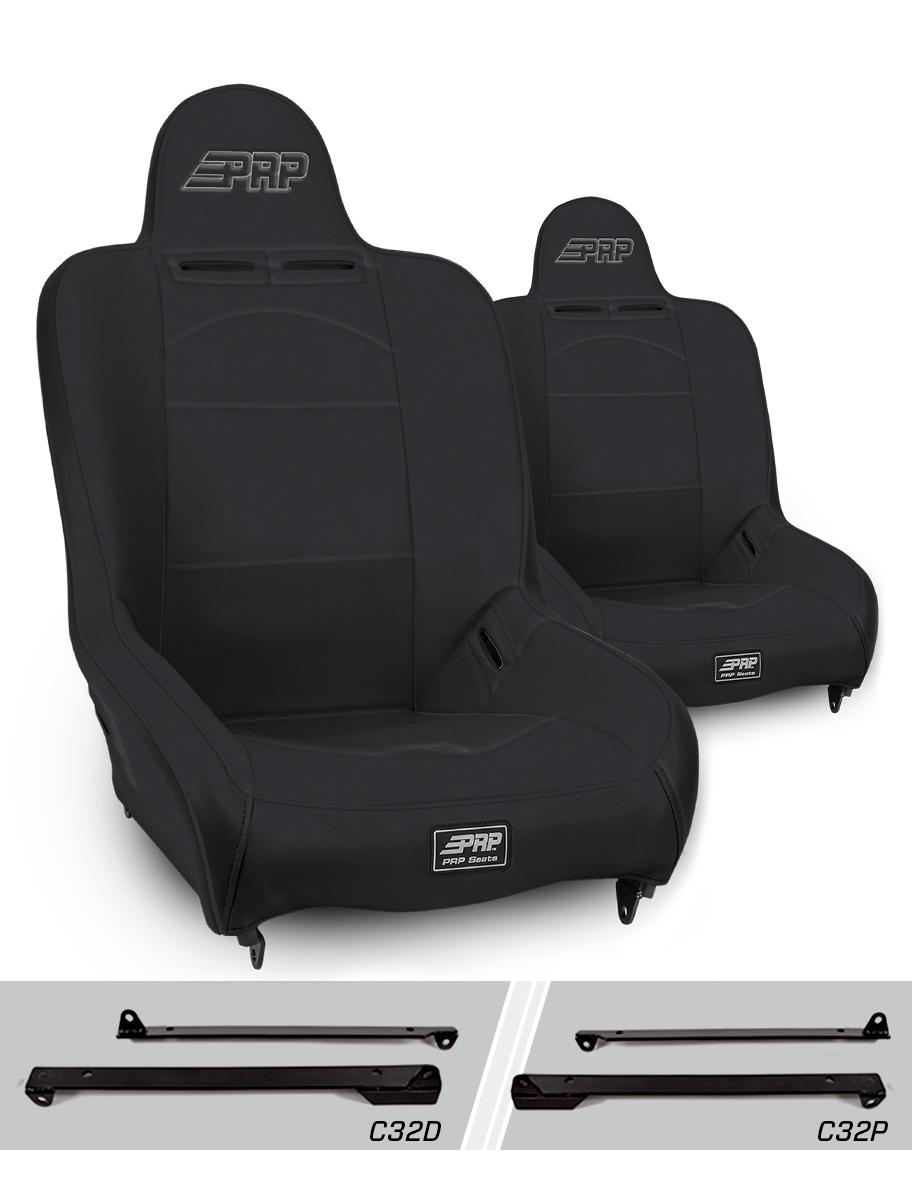 PRP Seats Premier High Back Suspension Seats Kit for Jeep Wrangler CJ7/YJ Pair Black - A100110-C32-50