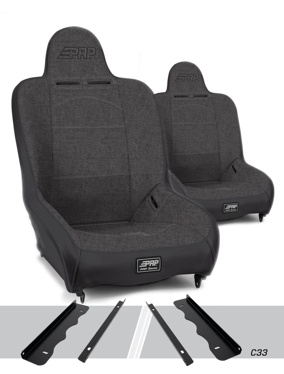 PRP Seats Premier High Back Suspension Seats Kit for 95-01 Jeep Cherokee XJ Pair Gray - A100110-C33-54