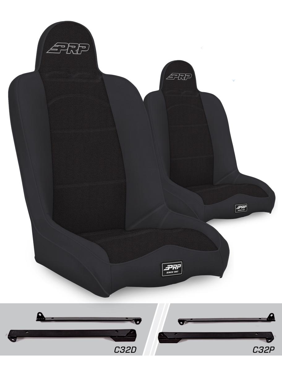 PRP Seats Daily Driver High Back Suspension Seats Kit for Jeep Wrangler CJ7/YJ Pair Black - A140110-C32-50