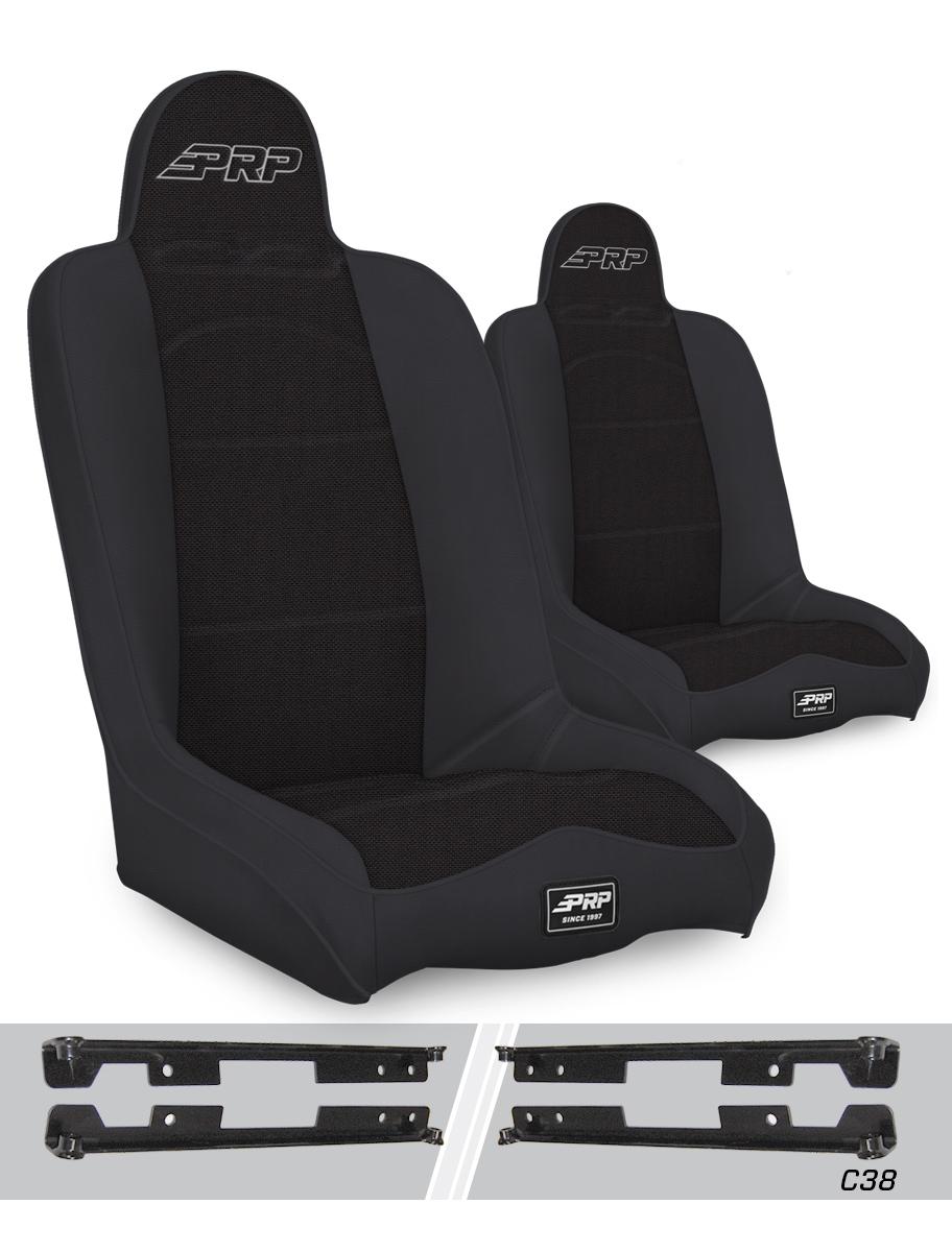 PRP Seats Daily Driver High Back Suspension Seats Kit for Jeep Wrangler JK/JKU Pair Black - A140110-C38-50