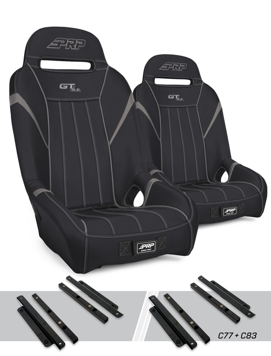PRP Seats GT/S.E. Suspension Seats Kit for Polaris General RZR S 900 900 Trail Trail XP 1000 Turbo Turbo S RS1 Pair Black & Gray - A5701-PORXP-C83-203