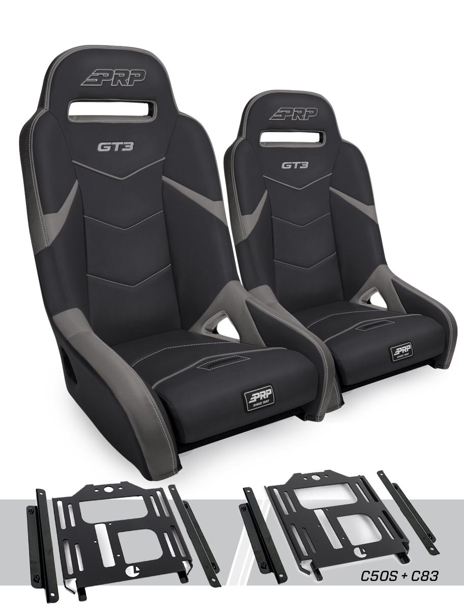 PRP Seats GT3 Suspension Seats Kit for Polaris RZR 570 800 900 Pair Black & Gray - A7301-PORXP-C50S-203