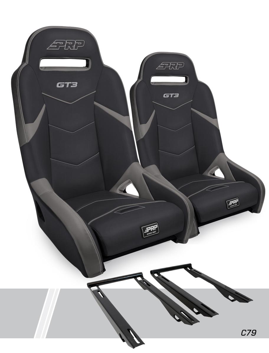 PRP Seats GT3 Suspension Seats Kit for Polaris RZR PRO XP PRO R Turbo R Pair Black & Gray - A7301-PORXP-C79-203