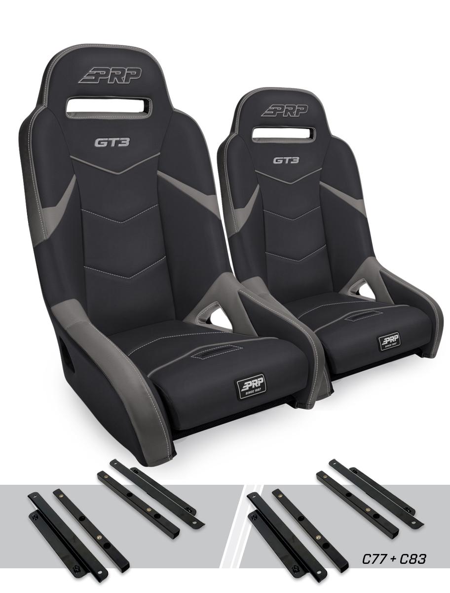 PRP Seats GT3 Suspension Seats Kit for Polaris General RZR S 900 900 Trail Trail XP 1000 Turbo Turbo S RS1 Pair Black & Gray - A7301-PORXP-C83-203