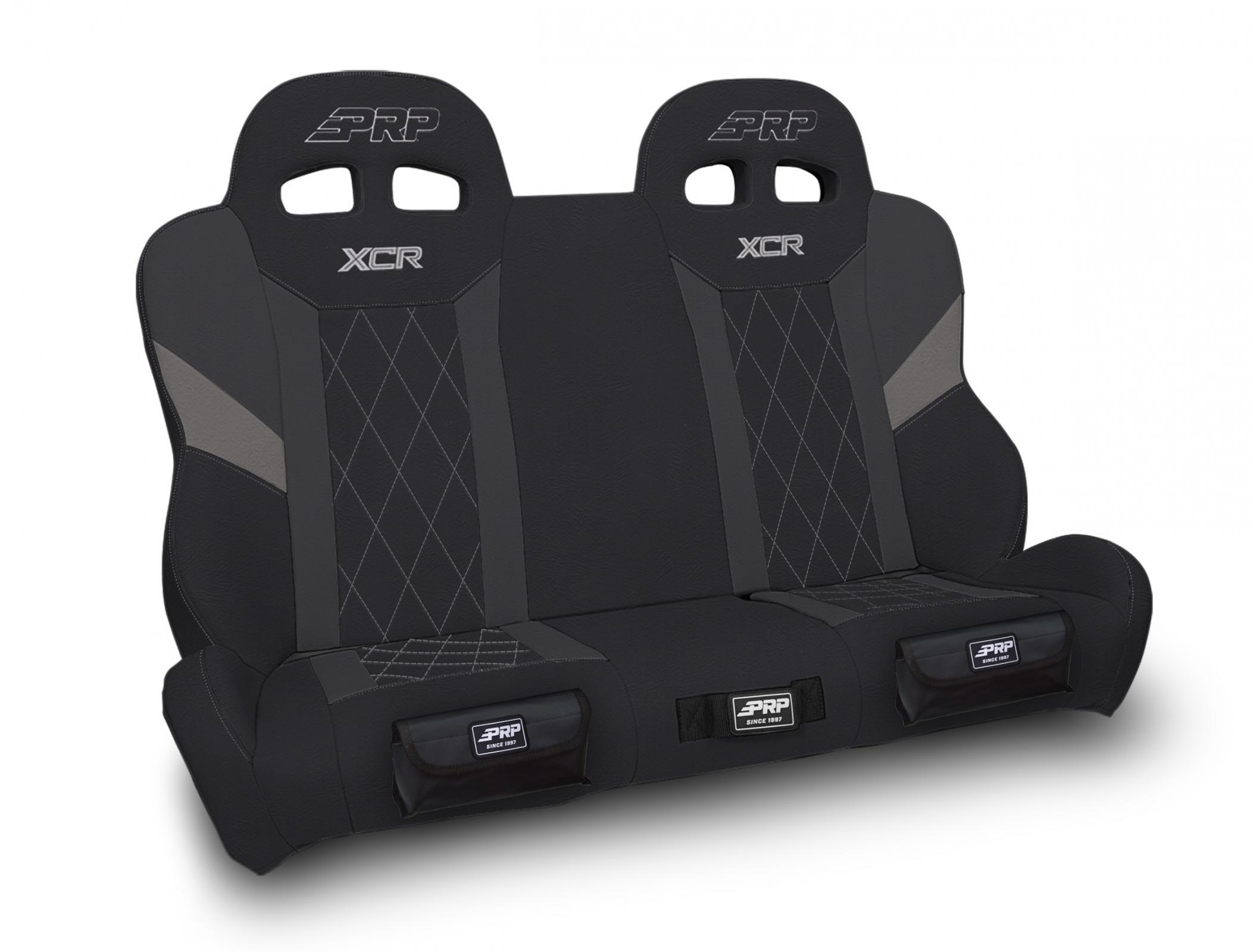 PRP Seats XCR Quick Release Rear Suspension Bench Seat with Diamond Stitch and Front Pockets for Polaris RZR PRO XP4 PRO R4 Turbo R4 Black and Gray - A8201-PORXP-QR-203-SDFP